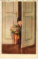 1932 Boy in traditional costumes, Hungarian folklore art postcard. Magyar Rotophot 900/5. s: Pólya T.