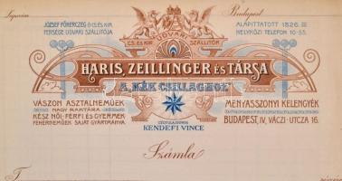 cca 1910 haris, Zeillinger és Társa vászon asztalneműk a Kék csillaghoz fejléces számla