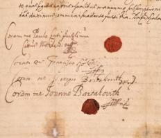 1676 Vagyonfelosztási szerződés Csergő István és Csergő Éva nyitrai lakosok között. Magyar nyelven, ...