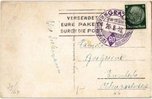 1939 Graz, Uhrturm in Festschmuck. Verlag L. Strohschneider / clock tower in festive decoration with...