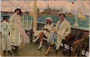 Ferienzeit / On the Ferryboat. Alex. Vincents Kunstforlag Malerieserie Nr. 81. s: Paul Fischer