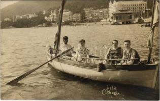 1908 Abbazia, Opatija; hajózó férfiak / men in a sailboat. photo