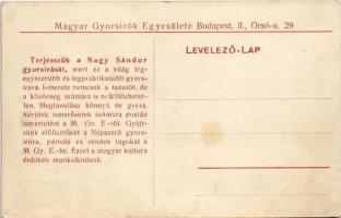 Nagy Sándor, a Magyar Gyorsírók Egyesületének alapítója és a gyorsírás népszerűsítője. Magyar Gyorsí...