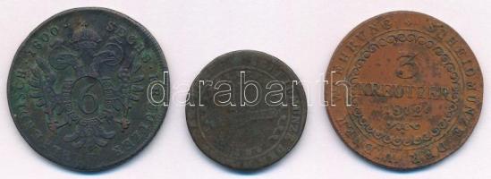 1800E 6kr Cu "I. Ferenc" + 1812B 1kr Cu "I. Ferenc" + 1812B 3kr Cu "I. Fere...
