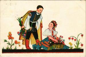 1937 Magyar folklór művészlap / Hungarian folklore art postcard s: Szilágyi G. Ilona (EK)
