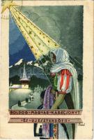 1943 Boldog Magyar Karácsonyt és Újesztendőt! / Hungarian Irredenta Christmas and New Year art postcard s: Bozó (EK)