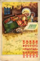 Boldog Magyar Karácsonyt / Hungarian Irredenta Christmas art postcard s: Bozó (gyűrődés / crease)
