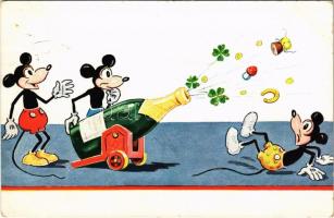 1935 Disney art postcard, Mickey Mouse New Year greeting with champagne. W.S.S.B. 8969. Mit Genehmigung der Lizenzinhaberin W. Hagelberg A.G. (fl)