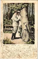Romantic couple with bicycle. 1898. s: H. Hildenbrand (EK)