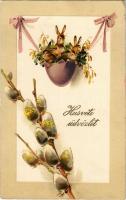 Húsvéti üdvözlet / Easter greeting card, rabbits. G.O.M. 2075. litho (EK)