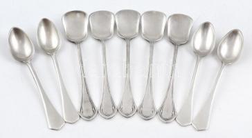 Össz. 9 db régi szállodai kávézó feliratos kiskanál: 5 db Café Adlon, Berlin, Krupp Berndorf, jelzett. 4 db Café Römerhof, Argentor, jelzett. / 9 pcs of old small spoons: 5 db Café Adlon, Berlin, Krupp Berndorf, marked. 4 db Café Römerhof, Argentor, marked.