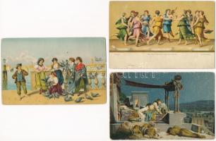 7 db RÉGI Stengel litho művész motívum képeslap / 7 pre-1945 Stengel litho art motive postcards