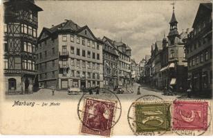 1921 Marburg, Der Markt / shops, market square. TCV card (EK)