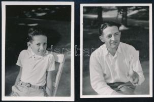 1940 Kinszki Imre (1901-1945) budapesti fotóművész hagyatékából, 2 db jelzés nélküli, feliratozott vintage fotó (Kinszky Pál és Kinszky János), 6x4,5 cm