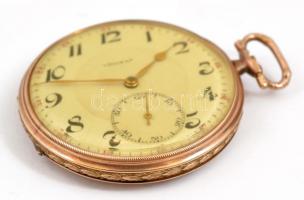 14 K arany (Au) Doxa zsebóra. Lejáró plexi, hiányzó korona. Jelzett, d: 47 mm bruttó 68,42 g