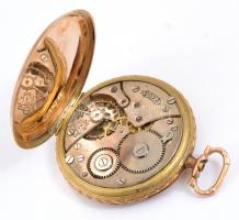 14 K arany (Au) Doxa zsebóra. Lejáró plexi, hiányzó korona. Jelzett, d: 47 mm bruttó 68,42 g