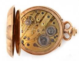 14 K arany (Au) dupla arany fedelű női zsebóra. hiányzó üveg, szétjött tok, javításra szorul. Jelzet...