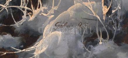 Gábris Béla (?-?): Téli táj. Olaj, vászon, jelzett. Enyhén sérült, neobarokk stílusú fa keretben, 60...