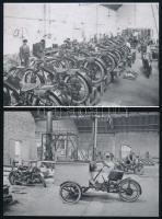 cca 1927 Méray-féle motoros kerékpárok a szerelő műhelyben, 2 db mai nagyítás, 10x15 cm