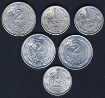 1941-44. 6db klf Alu pengő "sarló-kalapács" ellenjeggyel T:1,2,3