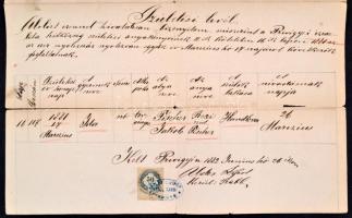 1882 Privigye/Prievidza/Priwitz, Abeles Lipót rabbi által kiállított születési anyakönyvi kivonat, 5...