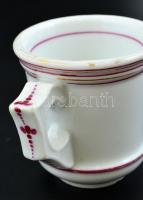 Régebbi porcelán bögre, részben kézzel festett, jelzés nélkül, kopásnyomokkal, m: 8,5 cm