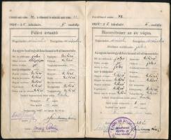 1922-1926 May Elemér műszerész,  Pesti Izr. Hitközség Elemi Iskolai értesítője, aláírásokkal, pecsét...