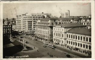 1942 Bucharest, Bucuresti; Universitate / university, trams, automobiles + Oberkommando der Wehrmacht Geprüft (glue marks)