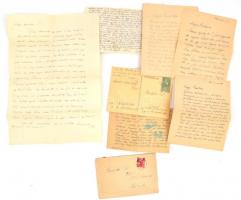 1944 Reinfeld Pál munkaszolgálatos levele és levelezőlapjai haza (1+2 db), valamint válaszlevelei (4 db), borítékkal (M. Kir. 906/4. Hon. Munkás Század bélyegzésével.)