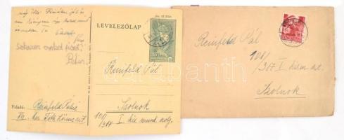 1944 Reinfeld Pál munkaszolgálatos levele és levelezőlapjai haza (1+2 db), valamint válaszlevelei (4...