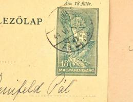 1944 Reinfeld Pál munkaszolgálatos levele és levelezőlapjai haza (1+2 db), valamint válaszlevelei (4...