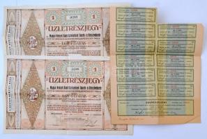 Budapest 1927-1928. Magyar Nemzeti Bank Tisztviselőinek Takarék- és Hitelszövetkezete üzletrészjegye 40P-ről szelvényekkel (2x) T:III