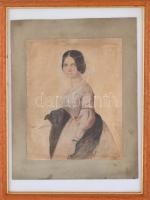 XIX. sz. közepe: Jelzés nélkül: Szendrey Júlia portréja. Akvarell, papír.  14x20 cm Üvegezett keretb...