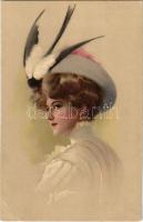 Lady with hat. M. Munk Wien Nr. 443. litho s: Ellka (EK)