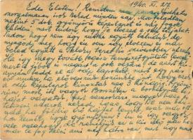 1940 May Elemér zsidó 203/6. táb. KMSZ (közérdekű munkaszolgálatos) levele feleségének a gyergyóholl...