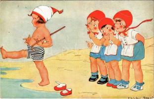 1923 Children on the beach. No. 980. s: Chicky Spark (EB)