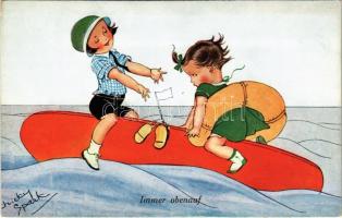 Immer obenauf / Children at sea, overturned boat. No. 1042. s: Chicky Spark (glue marks)