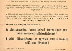 1942 "A hitközség a szorongatott zsidóság utolsó mentsvára!", a Nagyváradi Izraelita Hitkö...