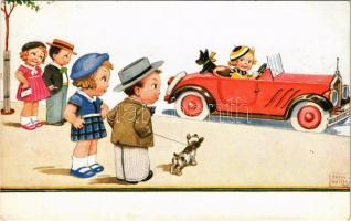 1934 Children couples, automobile. Children humour art postcard. W.S.S.B. 4772 s: John Wills