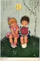1922 Shall I try it? Romantic children art postcard. No. 649. s: Sparkuhl (EB)