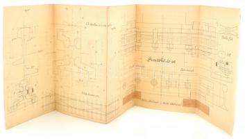 cca 1913 2 db vasútépítéstani egyetemi tervezési feladat: Csúcsbetétes kettős keresztezés 44.89 kg-o...
