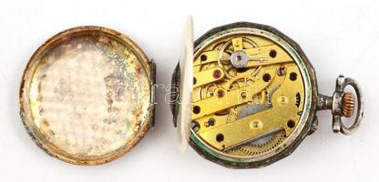 Ezüst(Ag) női zsebóra, jelzett, jár, üveg sérült, hátlap lejár, d: 3 cm, bruttó: 19,6 g