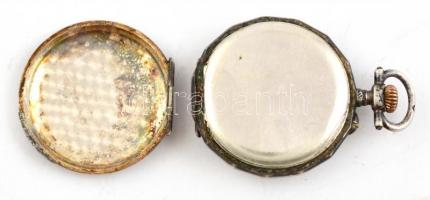 Ezüst(Ag) női zsebóra, jelzett, jár, üveg sérült, hátlap lejár, d: 3 cm, bruttó: 19,6 g