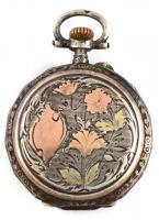 Ezüst(Ag) női zsebóra, jelzett, jár, üveg sérült, hátlap lejár, d: 3 cm, bruttó: 19,6 g