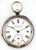 Ezüst(Ag) zsebóra, jelzett, hiányzó másodpercmutató, felhúzó kulccsal, d: 5 cm, bruttó: 93,3 g