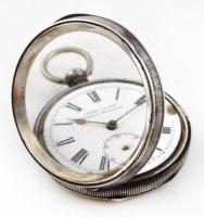Ezüst(Ag) zsebóra, jelzett, hiányzó másodpercmutató, felhúzó kulccsal, d: 5 cm, bruttó: 93,3 g