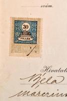 1912 Bp., A Budapesti Helyi Érdekű Vasutak bizonyítványa 30 f okmánybélyeggel