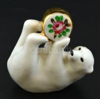 Orosz porcelán medve, kézzel festett, jelzett, kis kopásnyomokkal, m: 7 cm