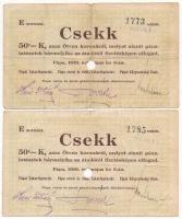 Pápa 1919. május 8. "Pápai csekk" 50K lyukasztással érvénytelenítve, E sorozat (4x) T:III ...