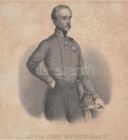 Alfred Ferdinand zu Windisch-Grätz herceg (1787-1862) császári és királyi tábornagy, az 1848-49-es magyar szabadságharc alatt a császári csapatok főparancsnoka. Acélmetszetű portré. 14x15 cm Üvegezett keretben